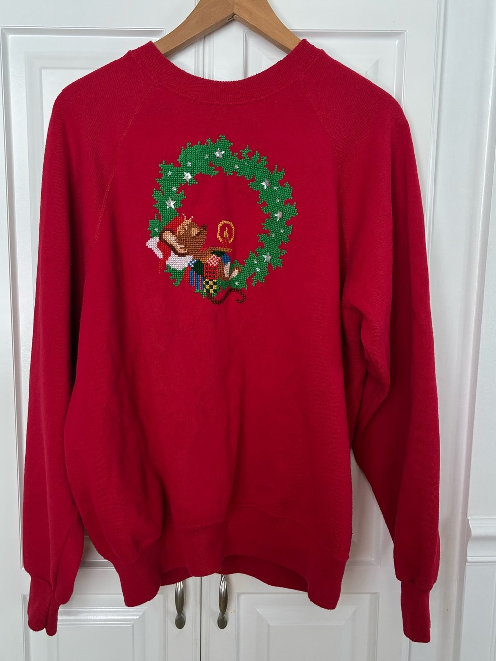 Vintage red cross stitch ugly Christmas sweater Size XL